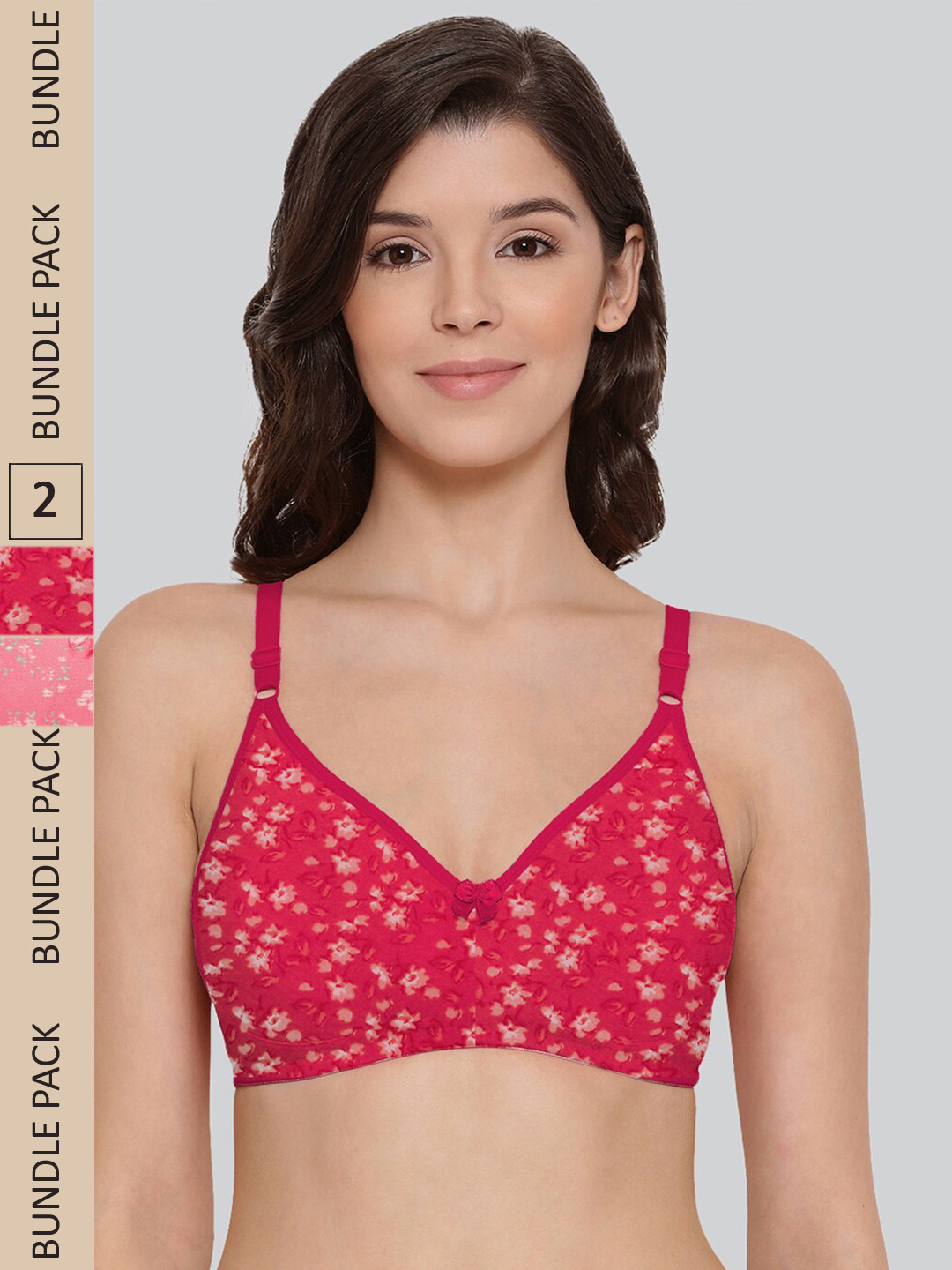 

LYRA Pack of 2 Printed Cotton T-Shirt Bra - Underwired, Fuchsia