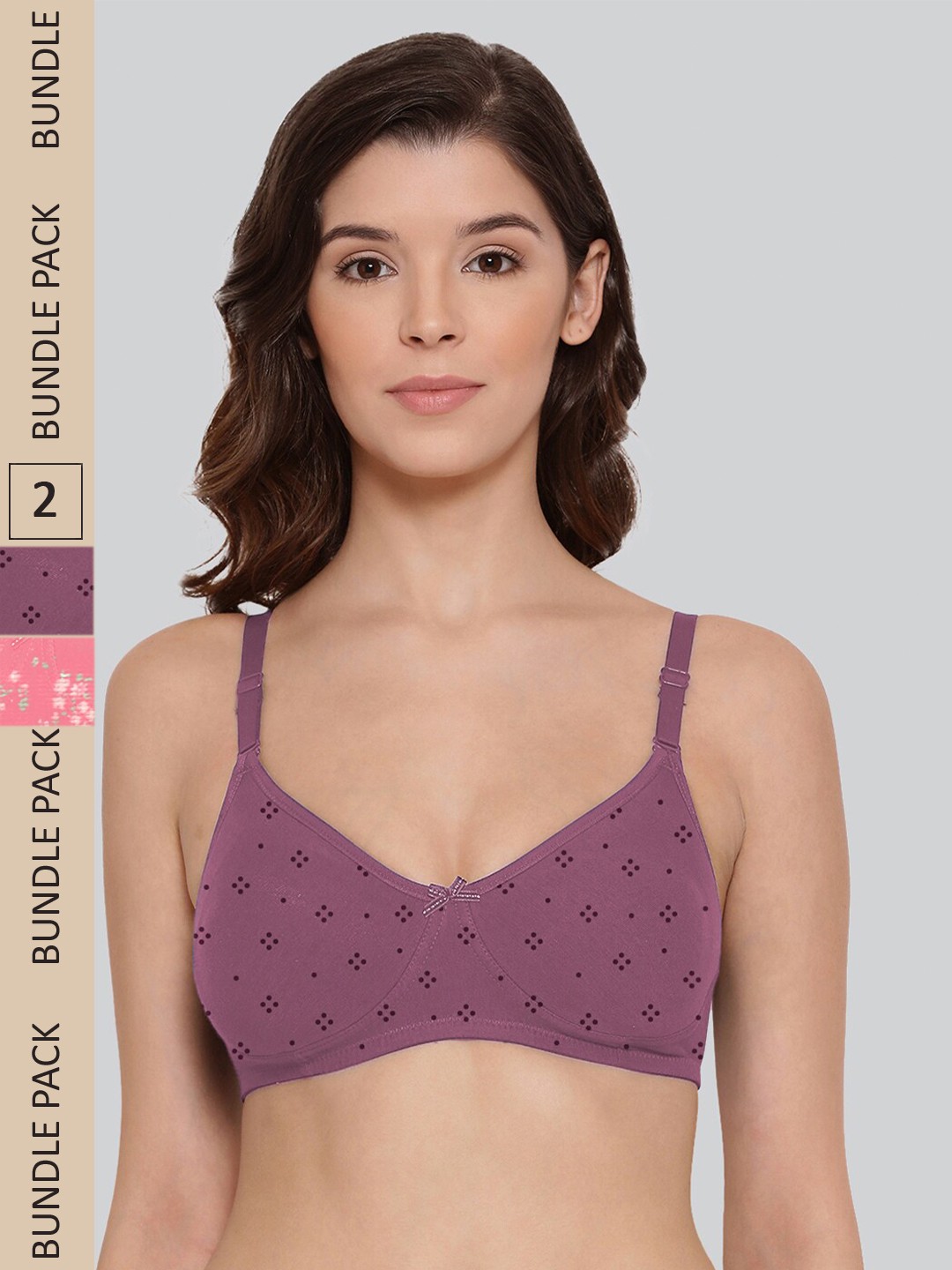

LYRA Pack of 2 Printed Cotton T-Shirt Bra - Underwired, Pink