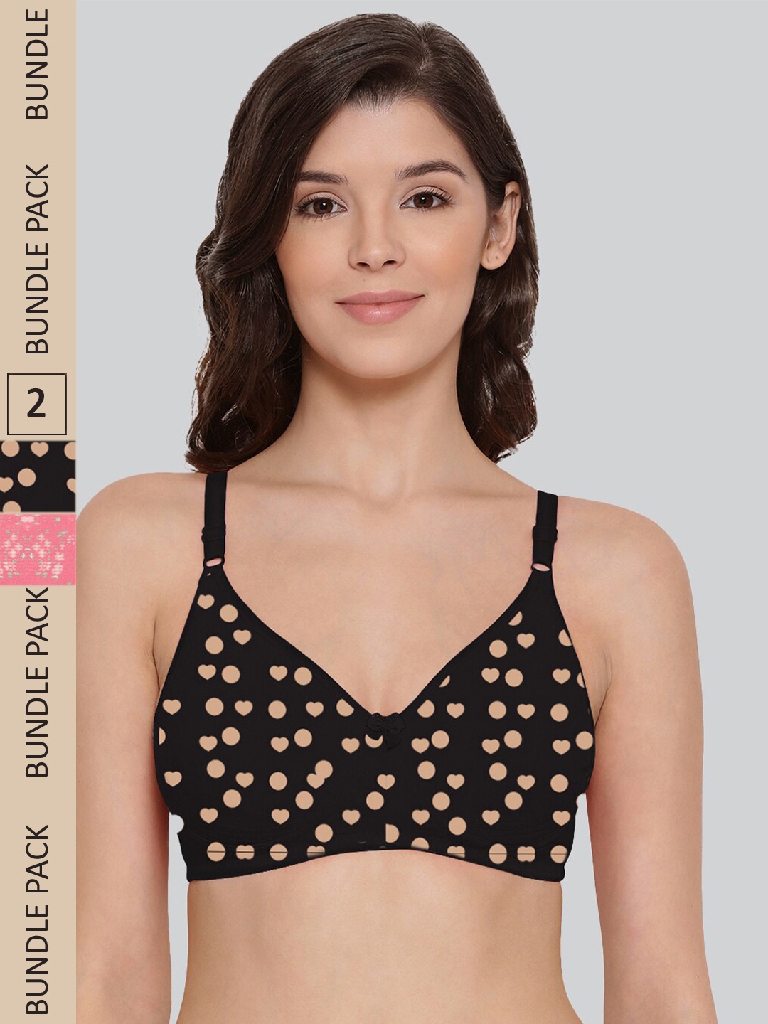 

LYRA Pack Of 2 Printed Combed Cotton Seamless Moulded Encircled Bra, Black
