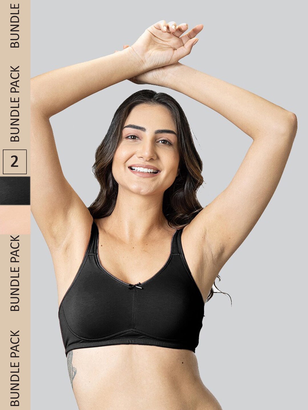 

LYRA Pack Of 2 Cotton Spandax Full Coverage Secret Support Bra, Black