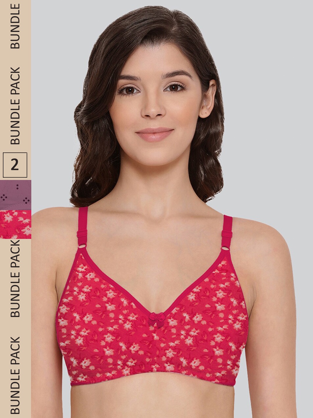 

LYRA Pack Of 2 Printed Combed Cotton Seamless Moulded Encircled Bra, Red