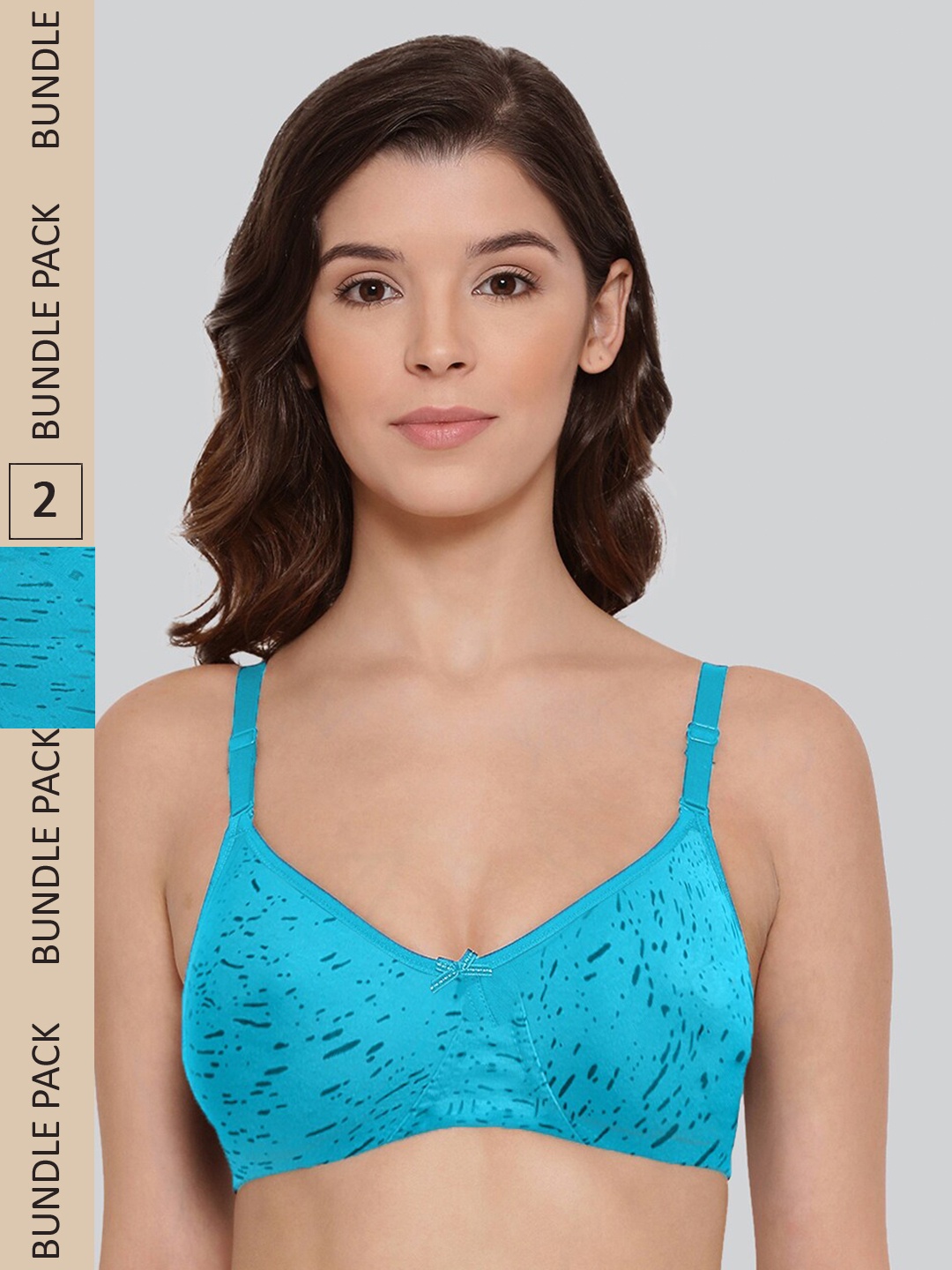 

LYRA Pack Of 2 Printed Combed Cotton Wirefree Secret Support Bra with Detachable Strap, Blue