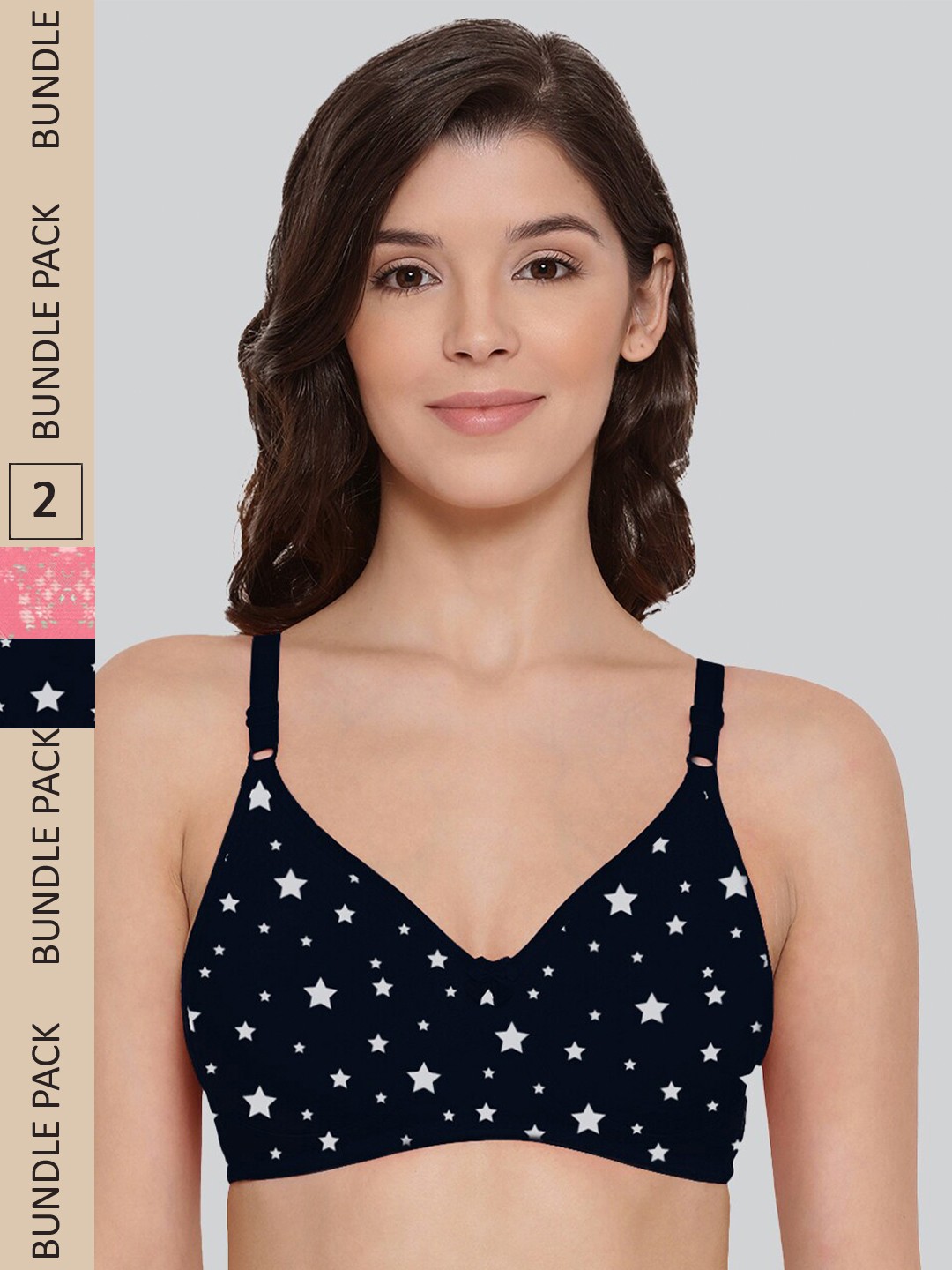 

LYRA Pack Of 2 Printed Combed Cotton Seamless Moulded Encircled Bra, Black