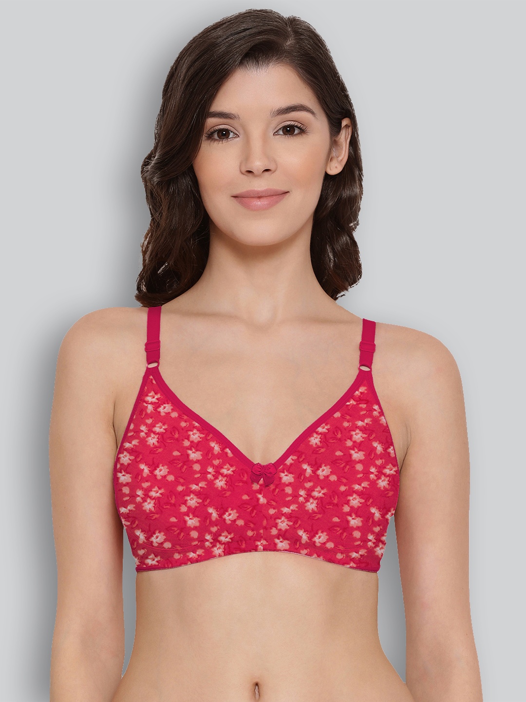 

LYRA Printed Combed Cotton Seamless Moulded Encircled Bra, Red