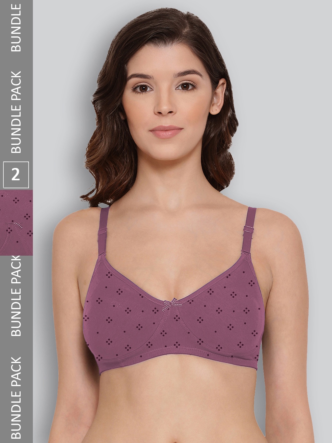 

LYRA Pack Of 2 Printed Combed Cotton Wirefree Secret Support Bra with Detachable Strap, Purple