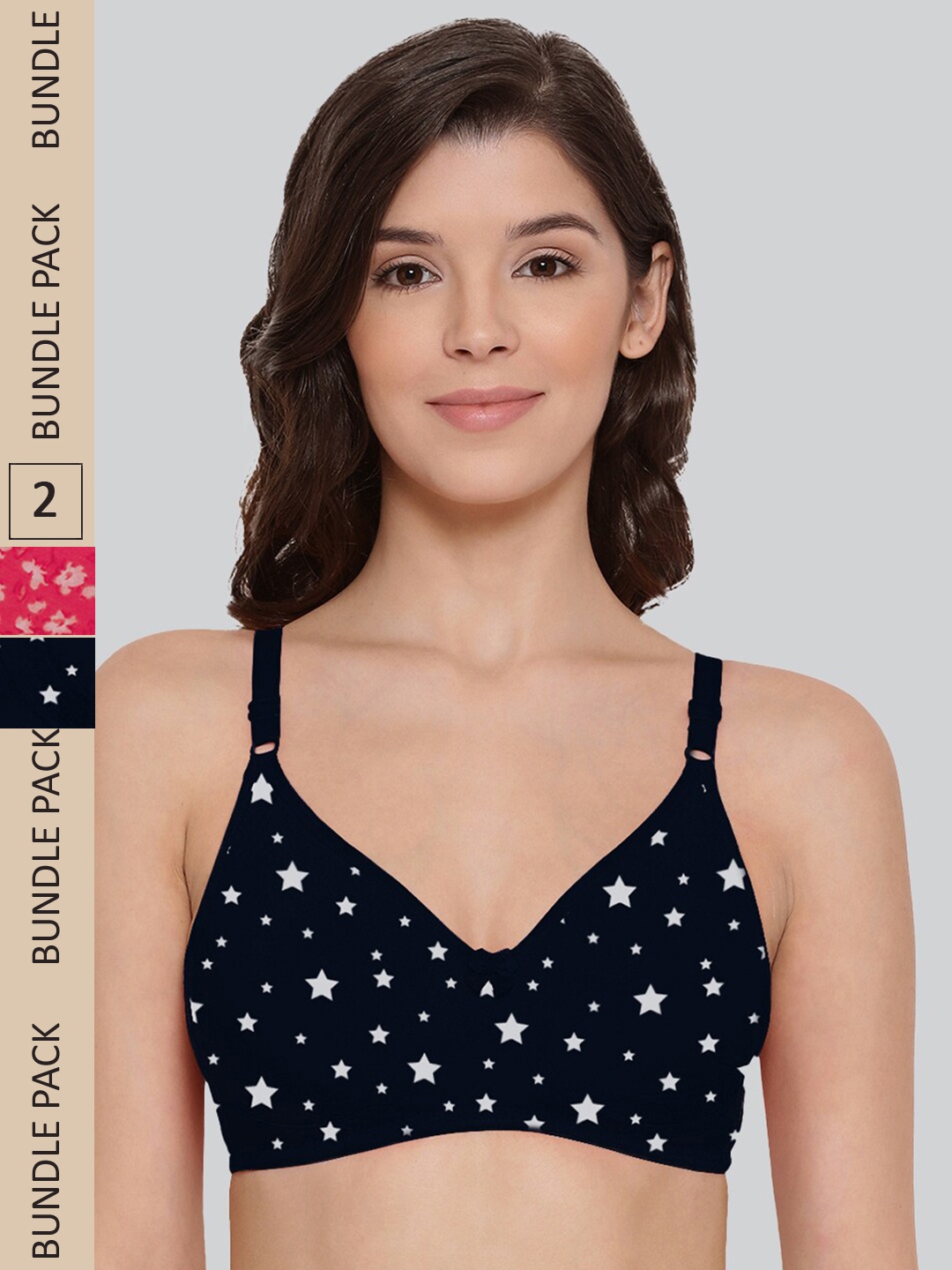 

LYRA Pack Of 2 Printed Combed Cotton Seamless Moulded Encircled Bra, Black