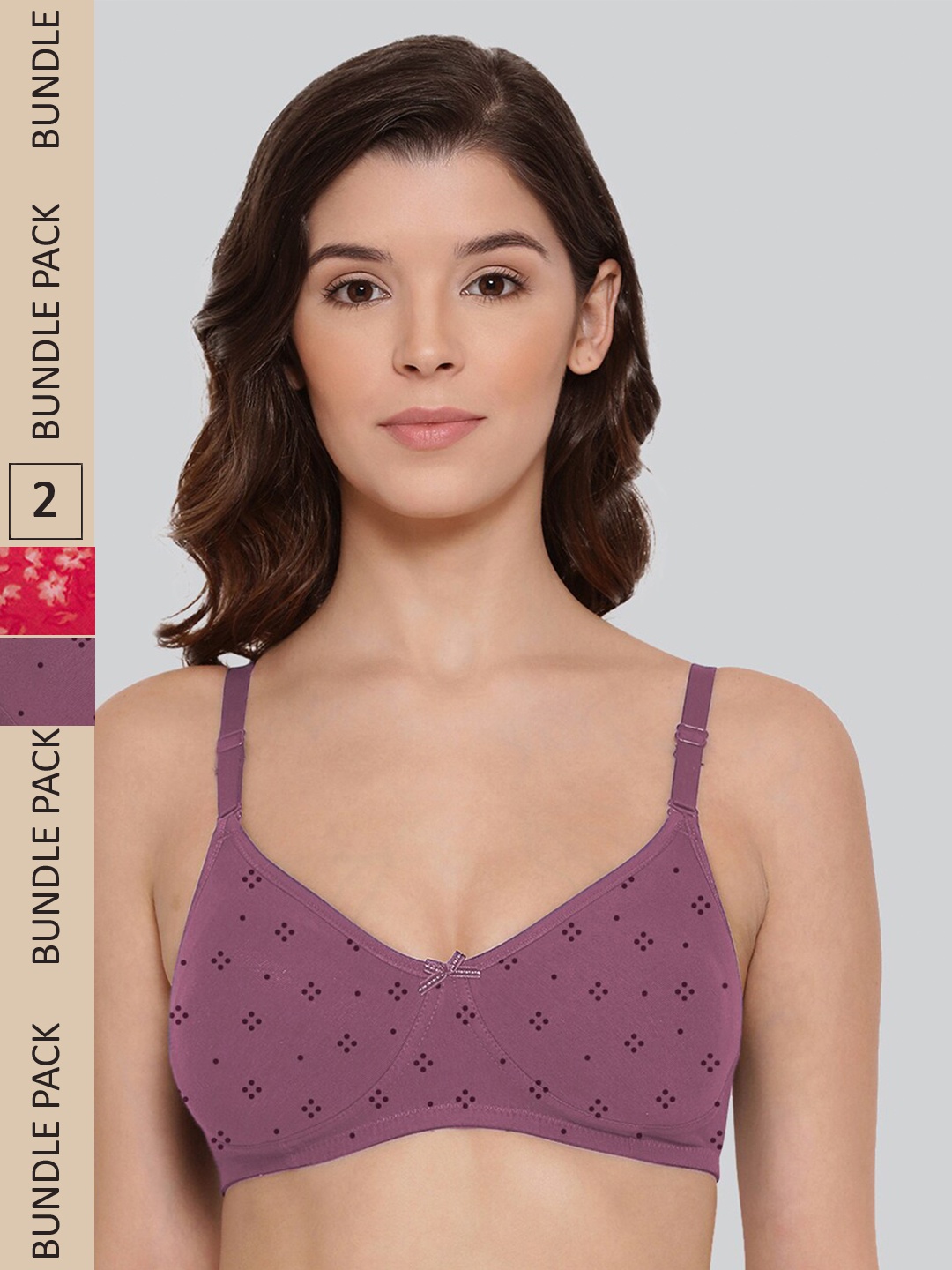 

LYRA Pack Of 2 Printed Combed Cotton Wirefree Secret Support Bra with Detachable Strap, Red