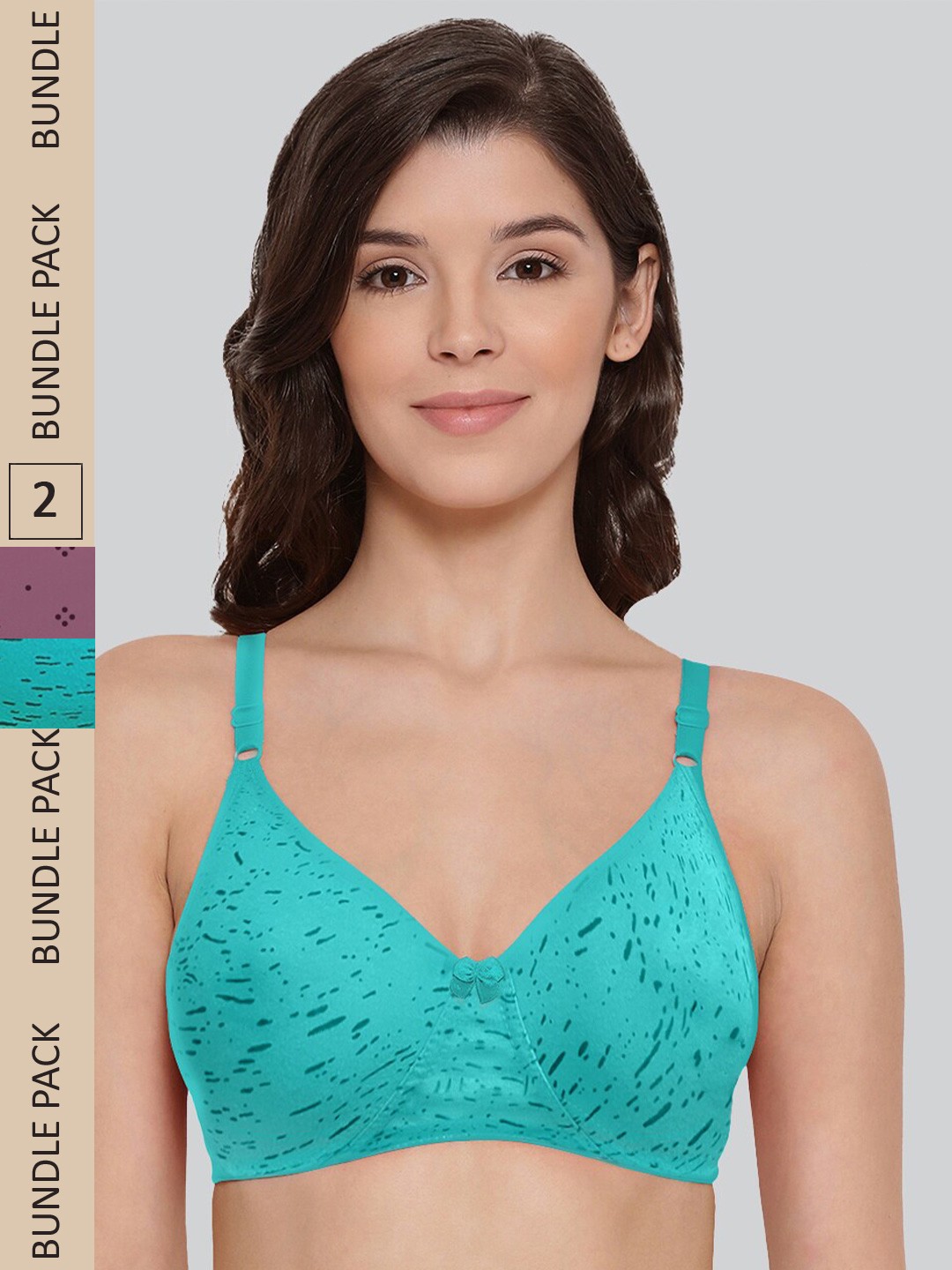 

LYRA Pack Of 2 Printed Combed Cotton Seamless Moulded Encircled Bra, Turquoise blue