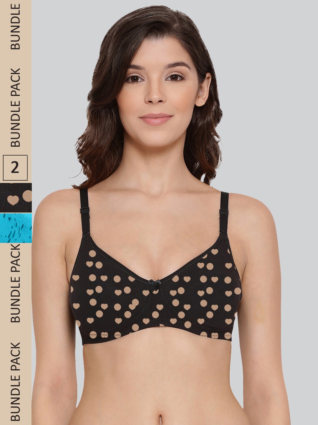 

LYRA Pack Of 2 Printed Combed Cotton Wirefree Secret Support Bra with Detachable Strap, Turquoise blue