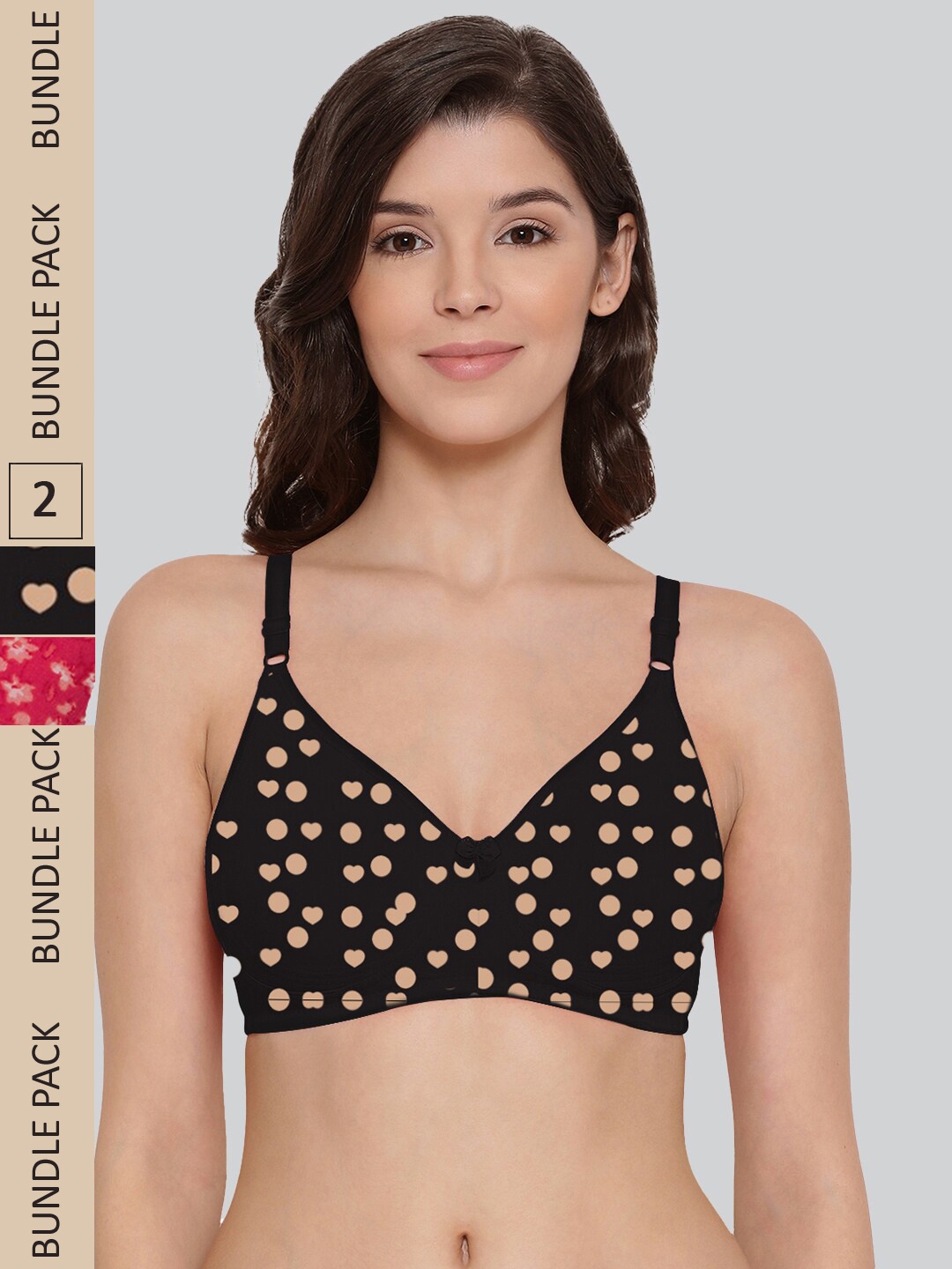 

LYRA Pack Of 2 Printed Combed Cotton Seamless Moulded Encircled Bra, Black