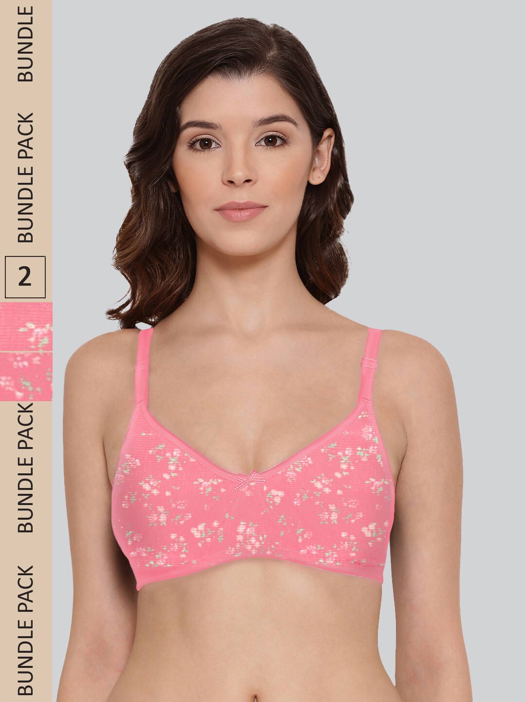 

LYRA Pack Of 2 Printed Underwired Non Padded Anti Bacterial Anti Odour Cotton Bra, Pink