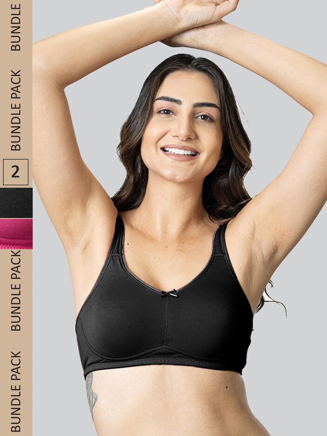 

LYRA Pack Of 2 Cotton Spandax Full Coverage Secret Support Bra, Black