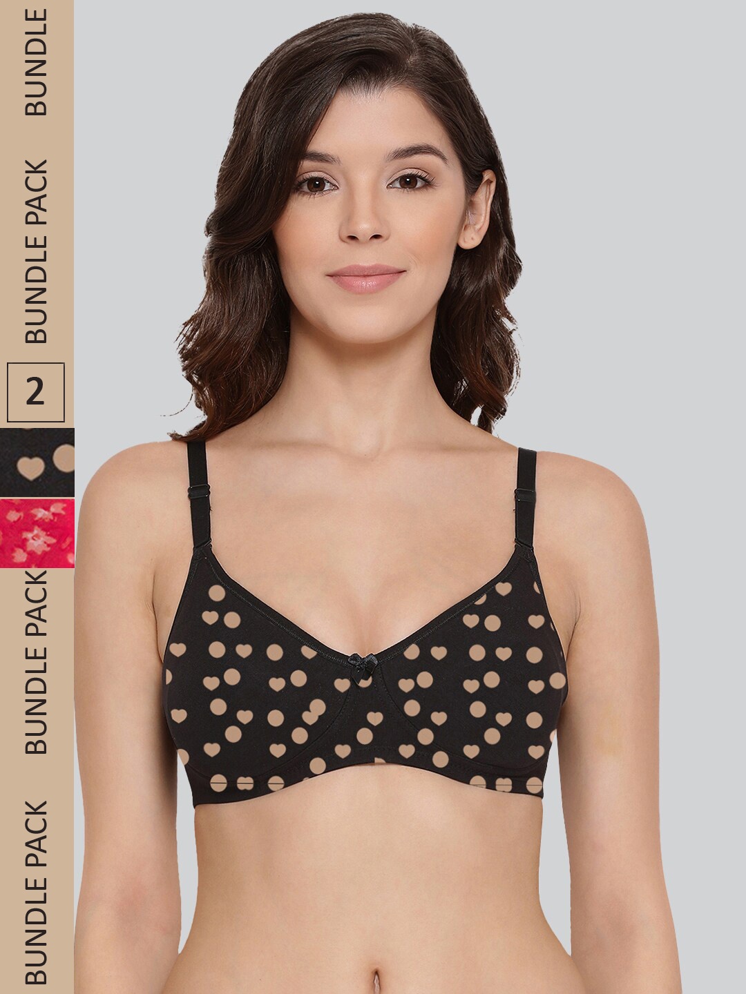 

LYRA Pack Of 2 Printed Combed Cotton Wirefree Secret Support Bra with Detachable Strap, Black