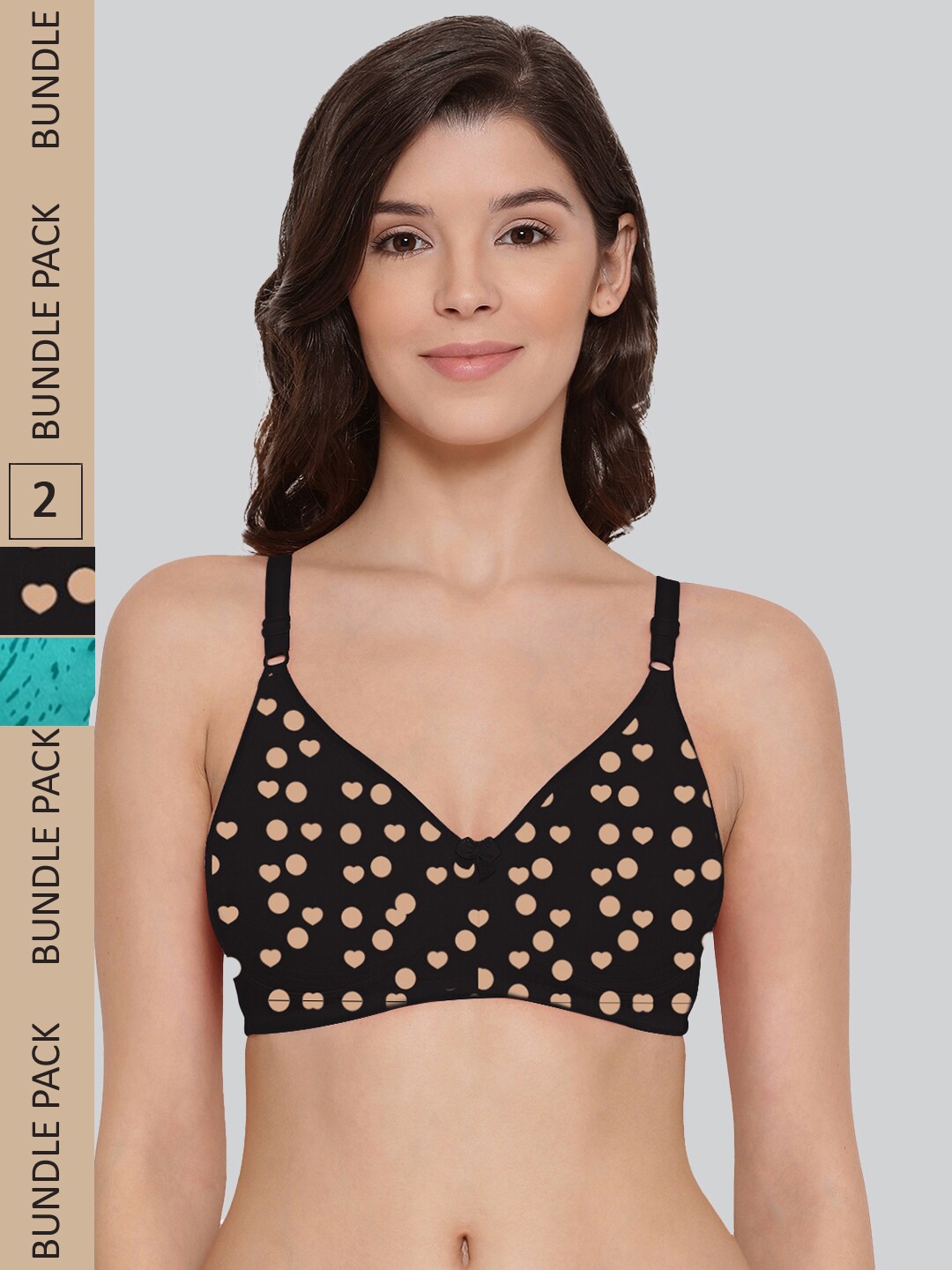 

LYRA Pack Of 2 Printed Underwired Non Padded Anti Bacterial Anti Odour Cotton Bra, Black