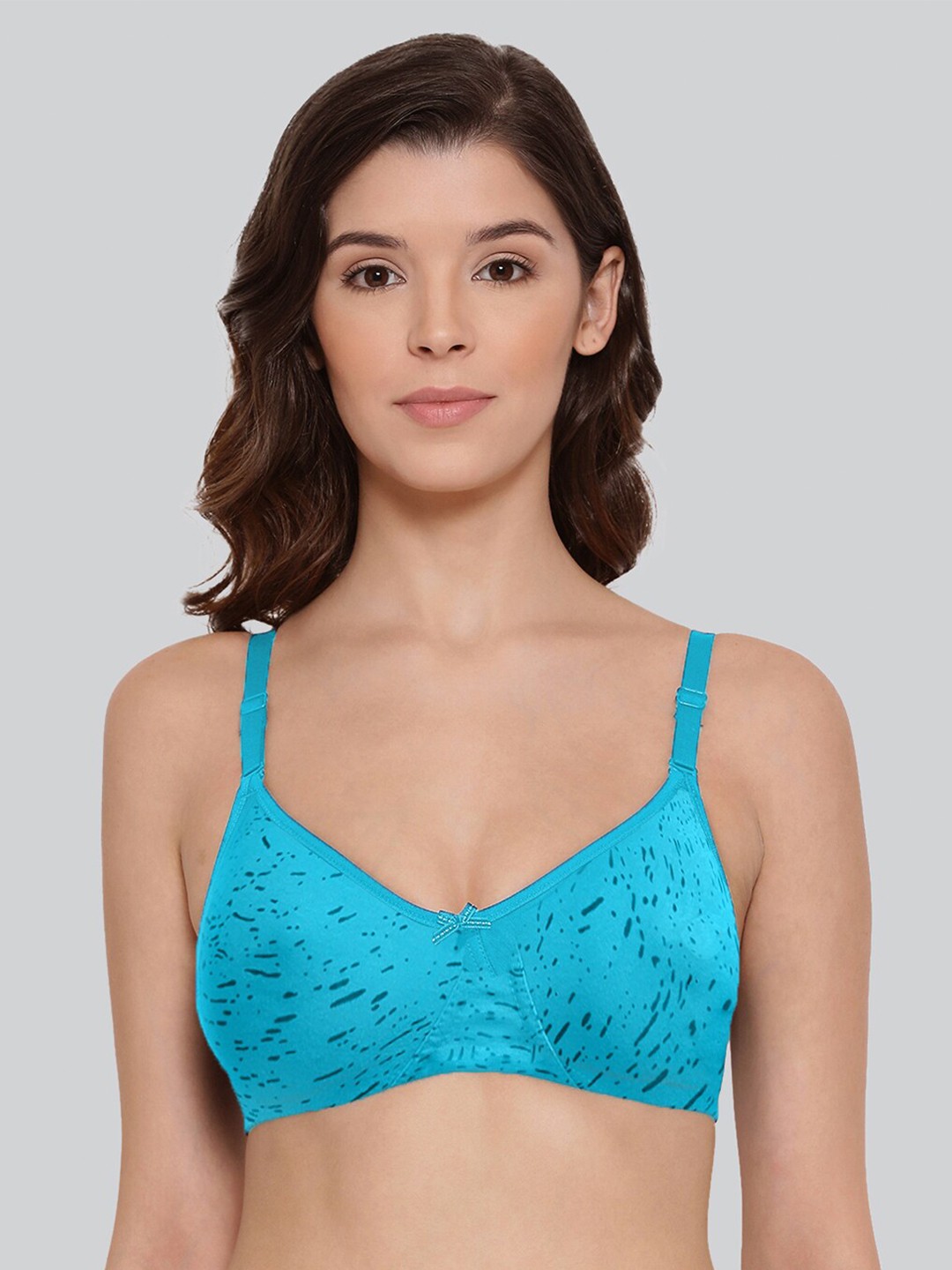 

LYRA Printed Combed Cotton Wirefree Secret Support Bra with Detachable Strap, Blue
