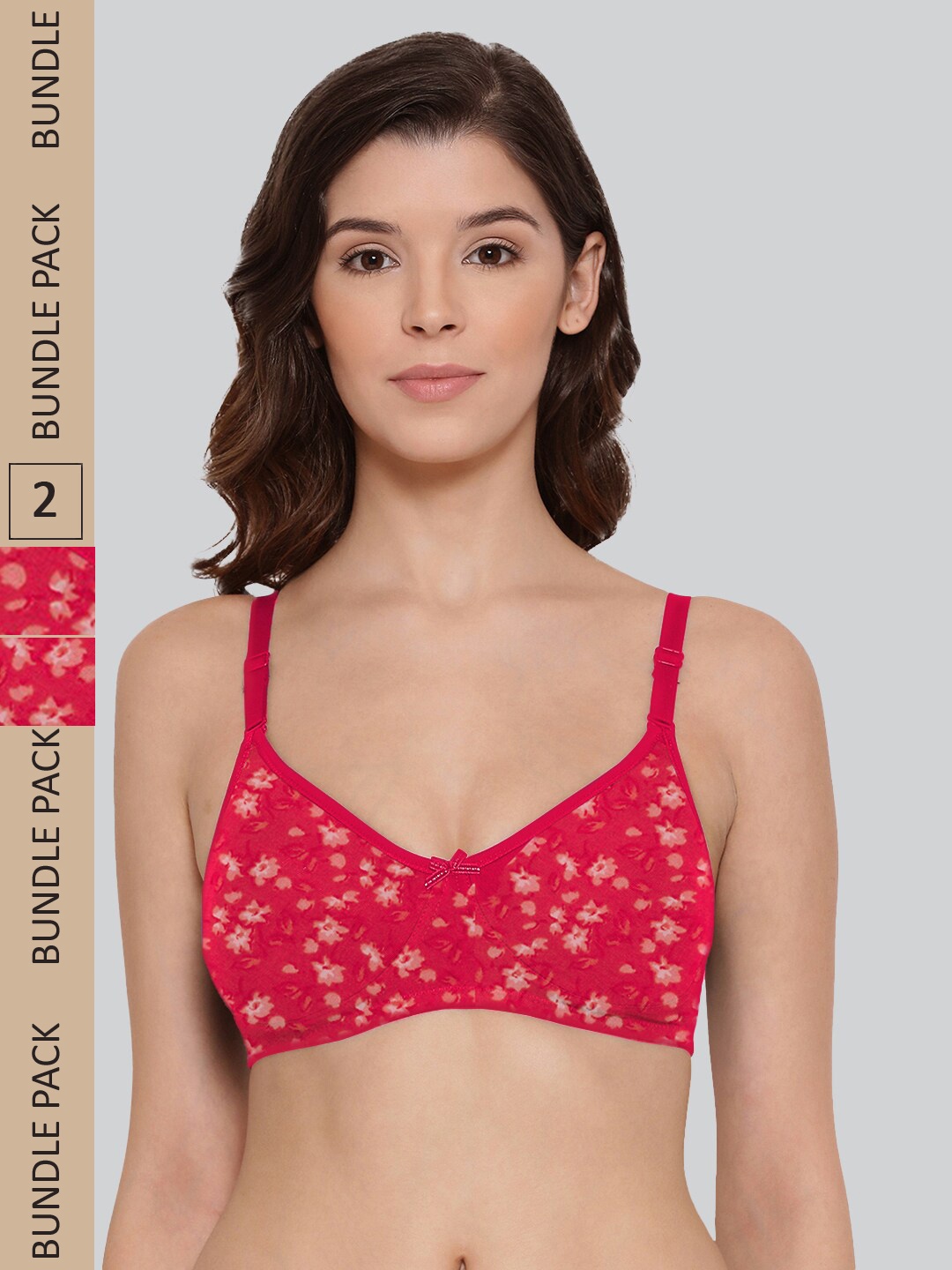 

LYRA Pack Of 2 Printed Combed Cotton Wirefree Secret Support Bra with Detachable Strap, Red