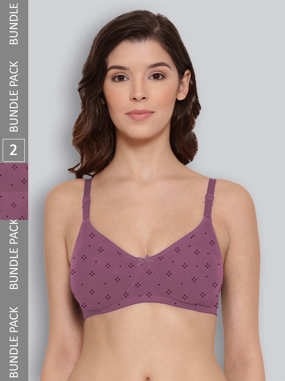 

LYRA Pack Of 2 Printed Combed Cotton Wirefree Secret Support Bra with Detachable Strap, Purple