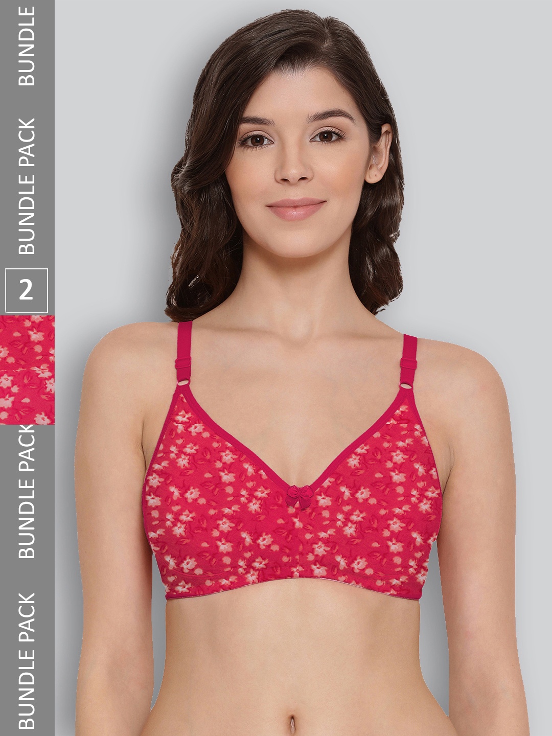 

LYRA Pack Of 2 Printed Combed Cotton Seamless Moulded Encircled Bra, Red