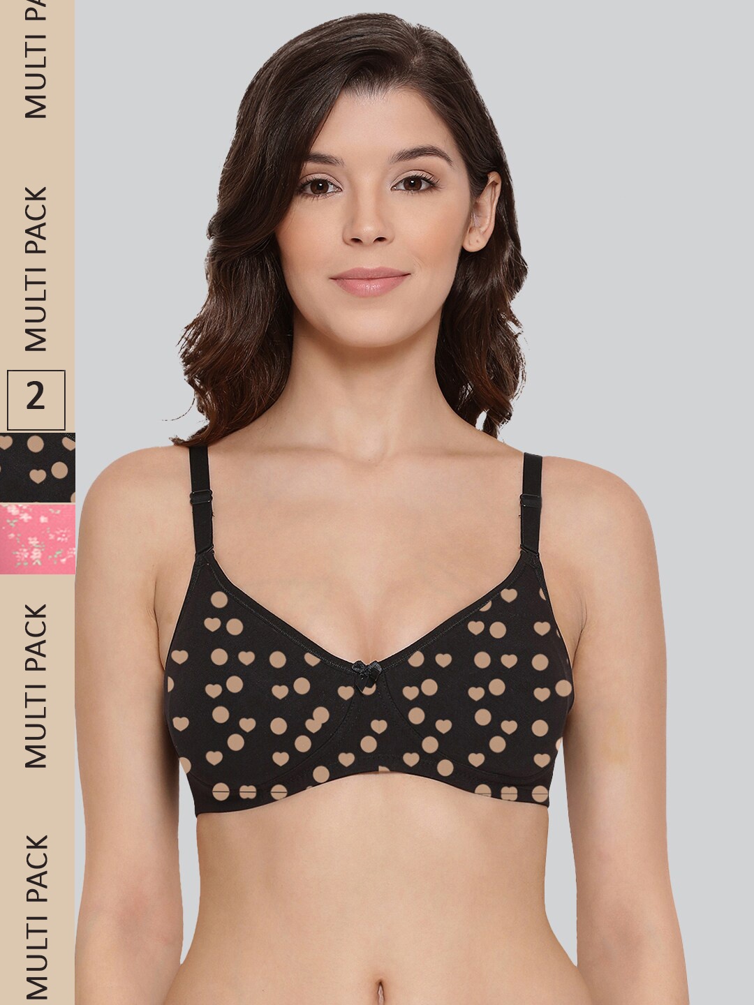 

LYRA Pack Of 2 Printed Cotton Anti Bacterial Underwired Anti Odour Bra, Pink