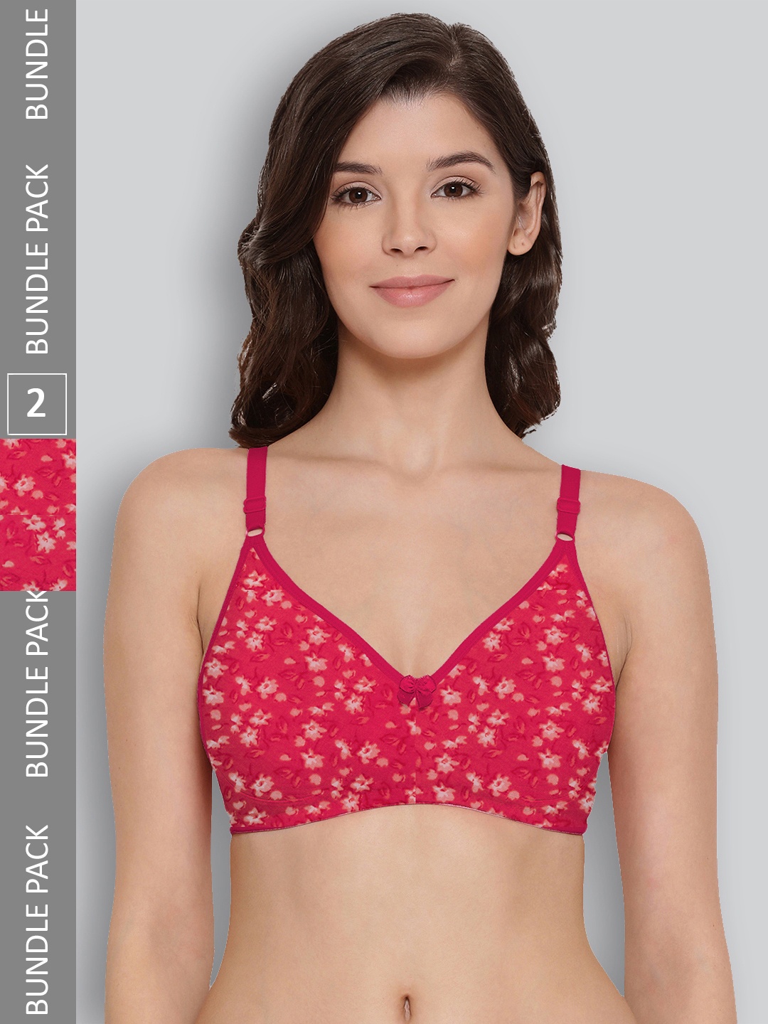 

LYRA Pack Of 2 Printed Combed Cotton Seamless Moulded Encircled Bra, Red