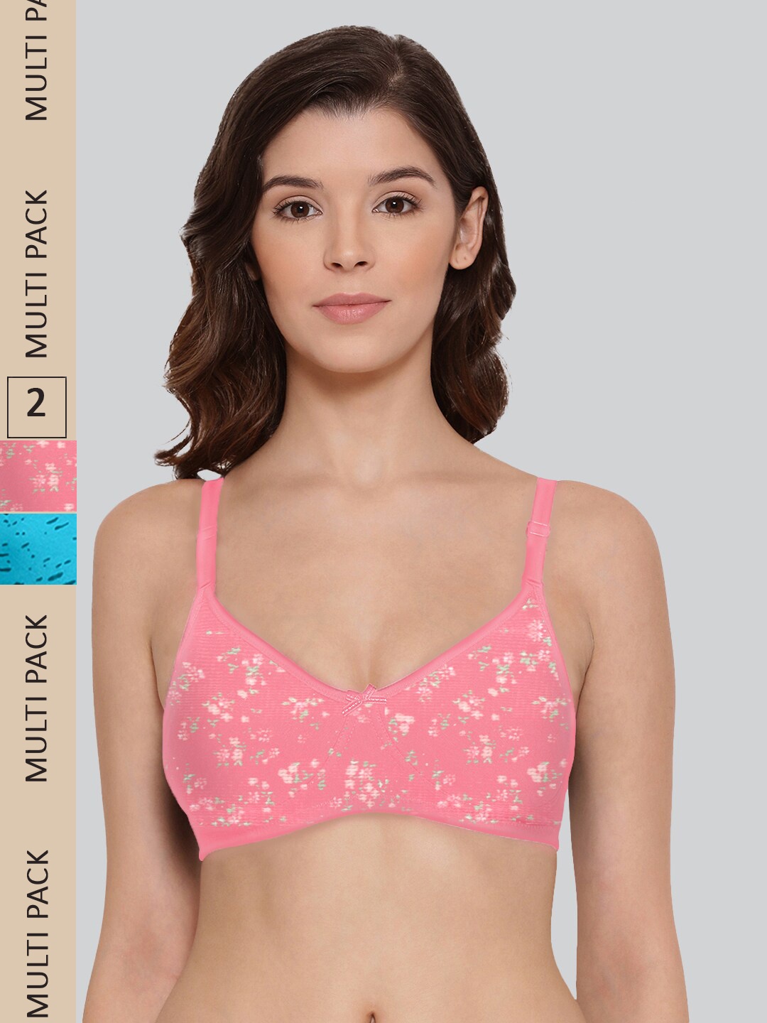 

LYRA Pack Of 2 Printed Cotton Anti Bacterial Underwired Anti Odour Bra, Pink