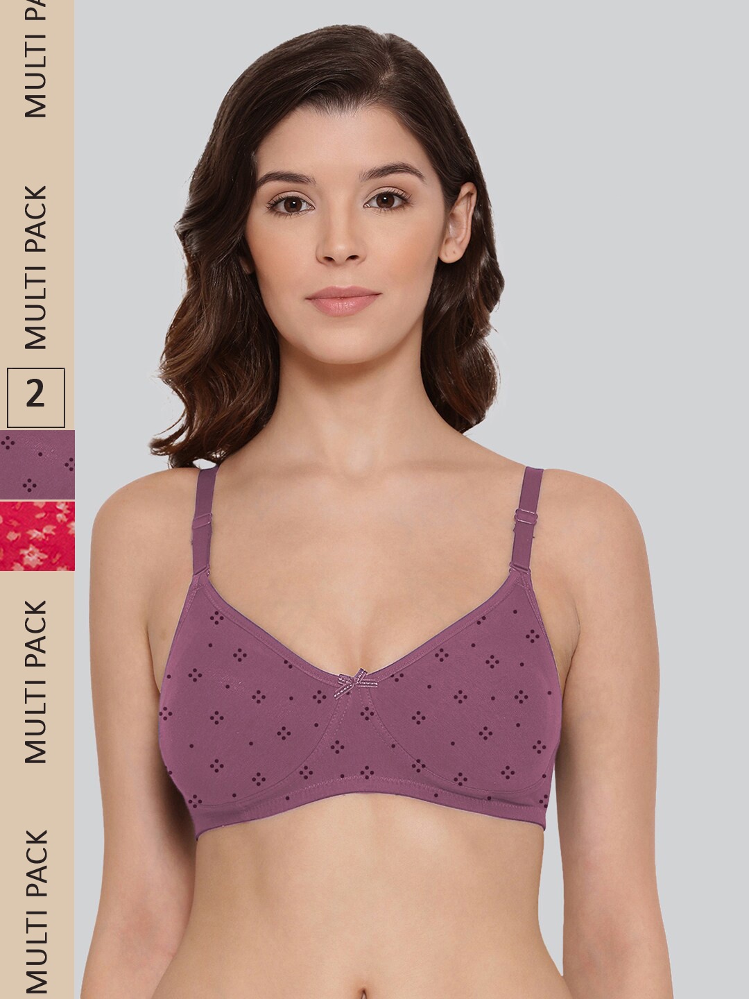 

LYRA Pack Of 2 Printed Cotton Anti Bacterial Underwired Anti Odour Bra, Red