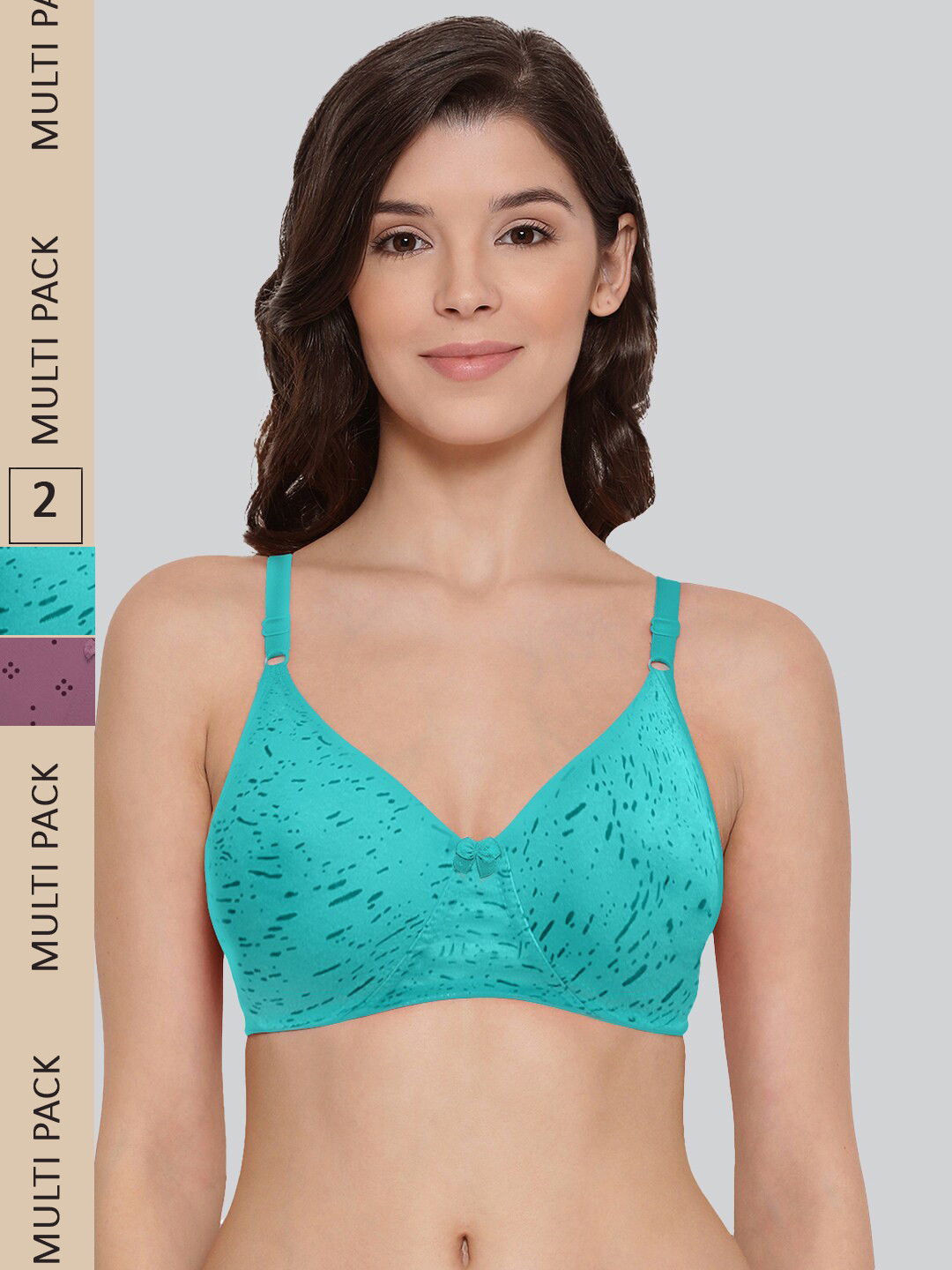 

LYRA Pack Of 2 Printed Combed Cotton Seamless Moulded Encircled Bra, Green