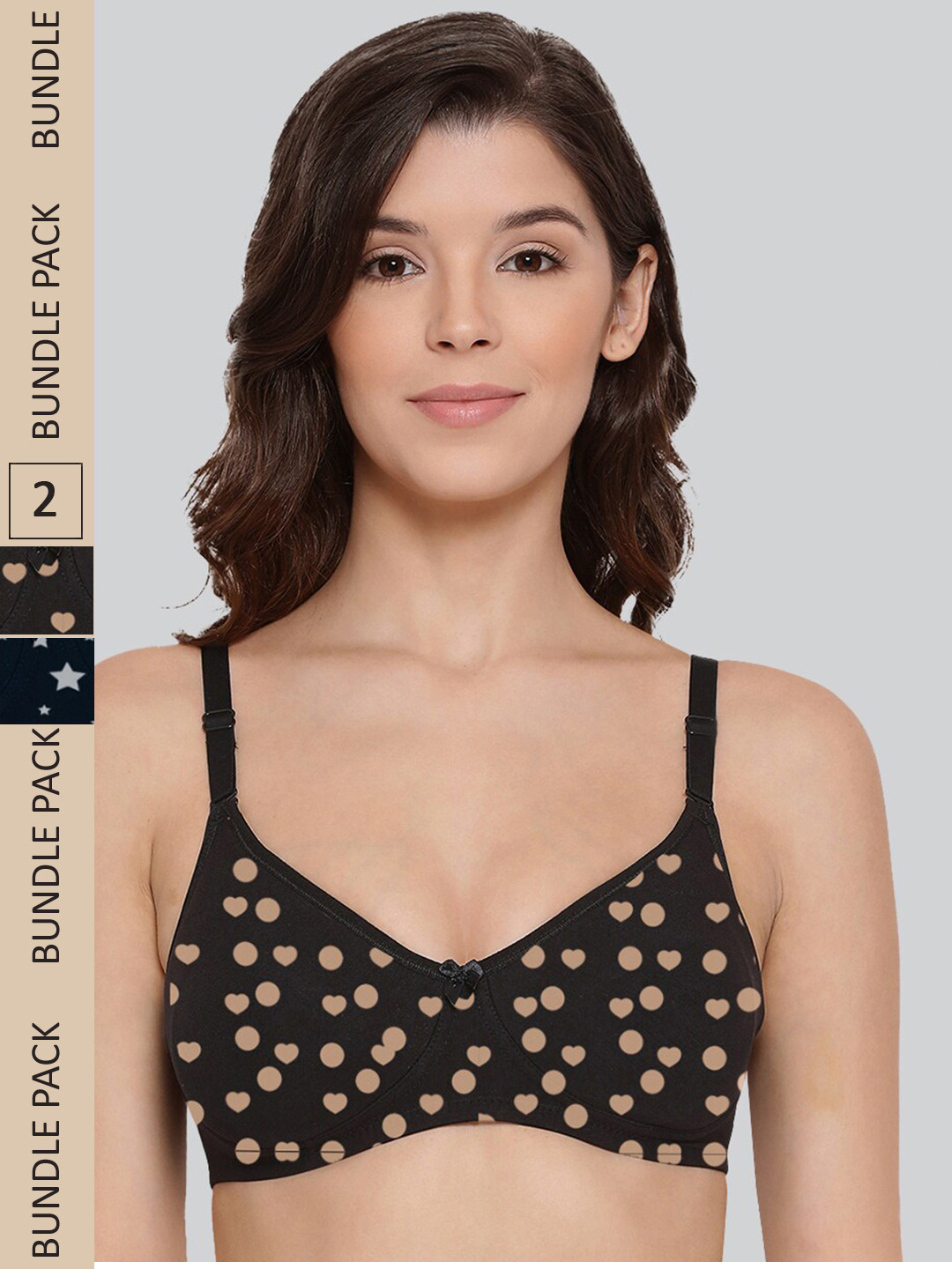 

LYRA Pack Of 2 Printed Cotton Anti Bacterial Underwired Anti Odour Bra, Black