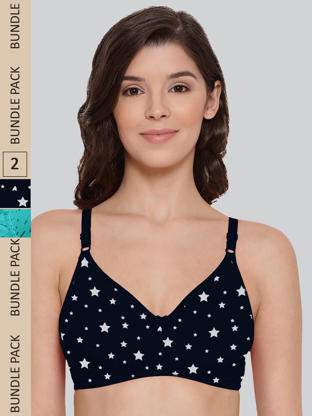 

LYRA Pack Of 2 Printed Cotton Anti Bacterial Underwired Anti Odour Bra, Navy blue