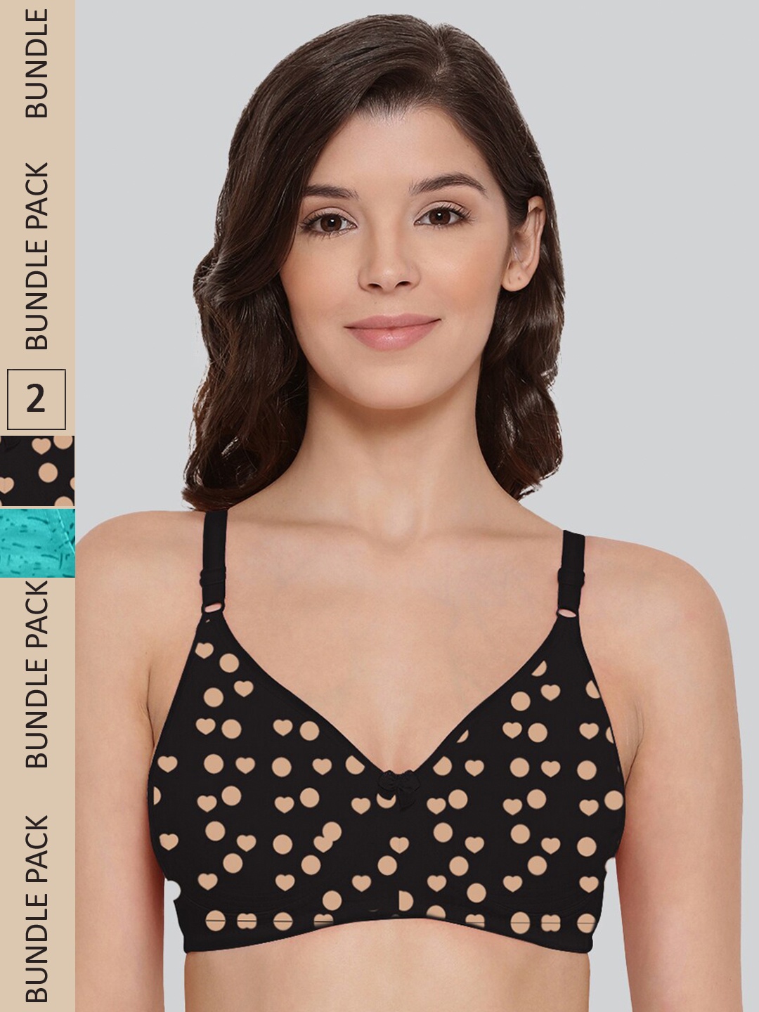 

LYRA Pack Of 2 Printed Combed Cotton Seamless Moulded Encircled Bra, Black
