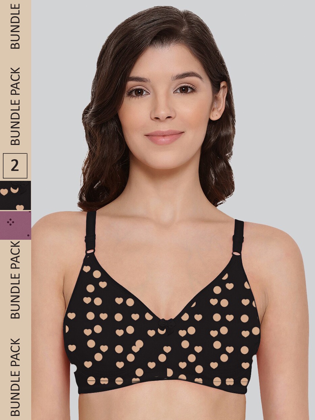 

LYRA Pack Of 2 Printed Cotton Anti Bacterial Underwired Anti Odour Bra, Black