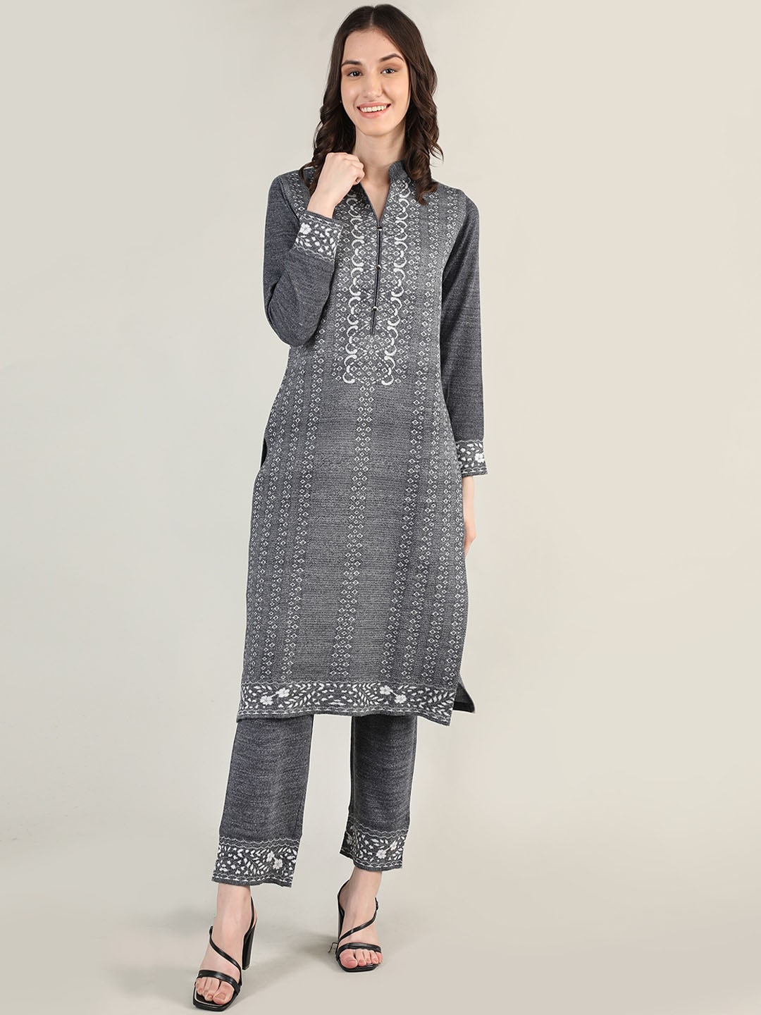 

MIKHAD Women Grey Melange Kurta with Trousers & With Dupatta