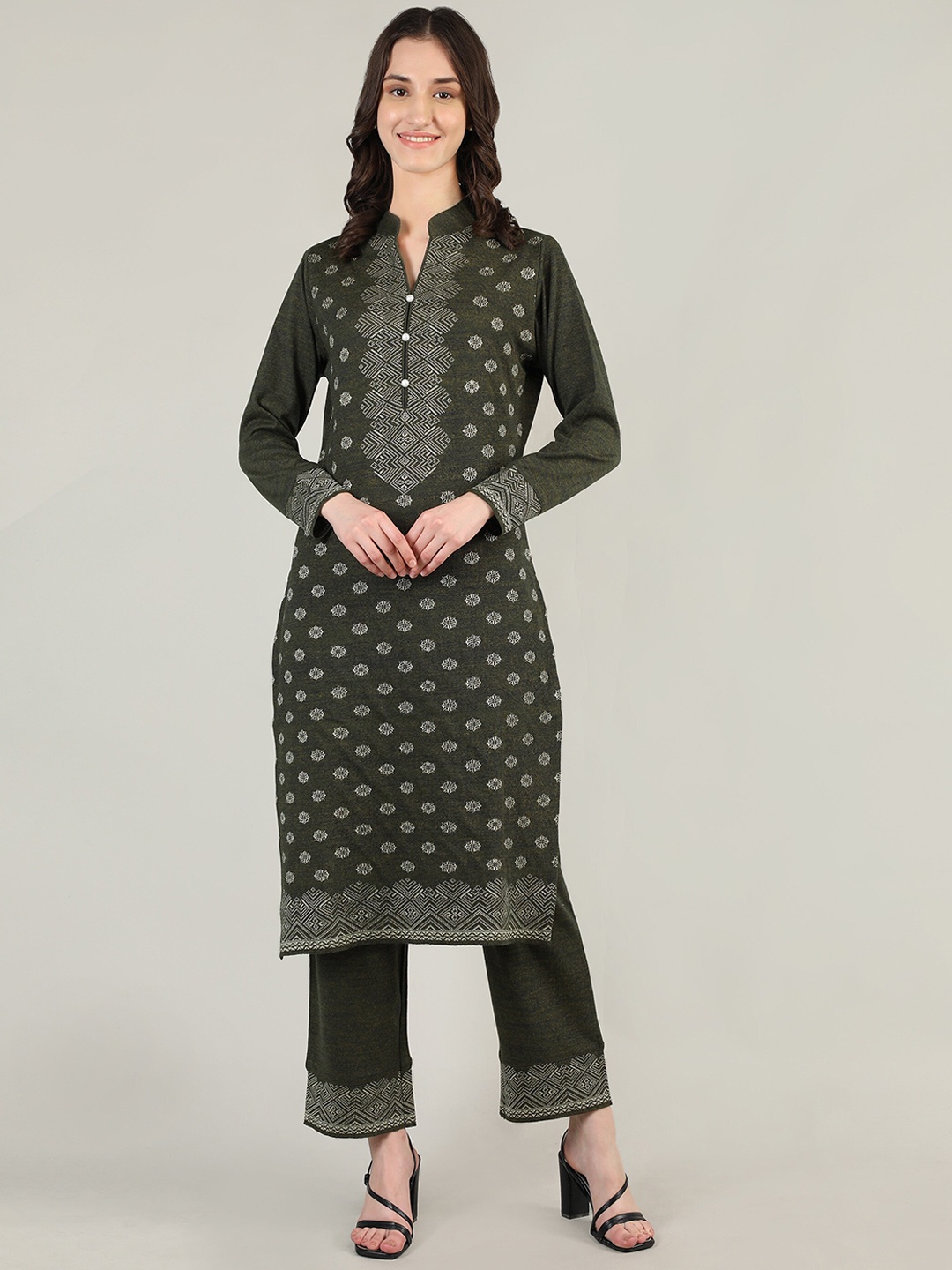 

MIKHAD Women Olive Green Ethnic Motifs Kurta with Trousers & With Dupatta