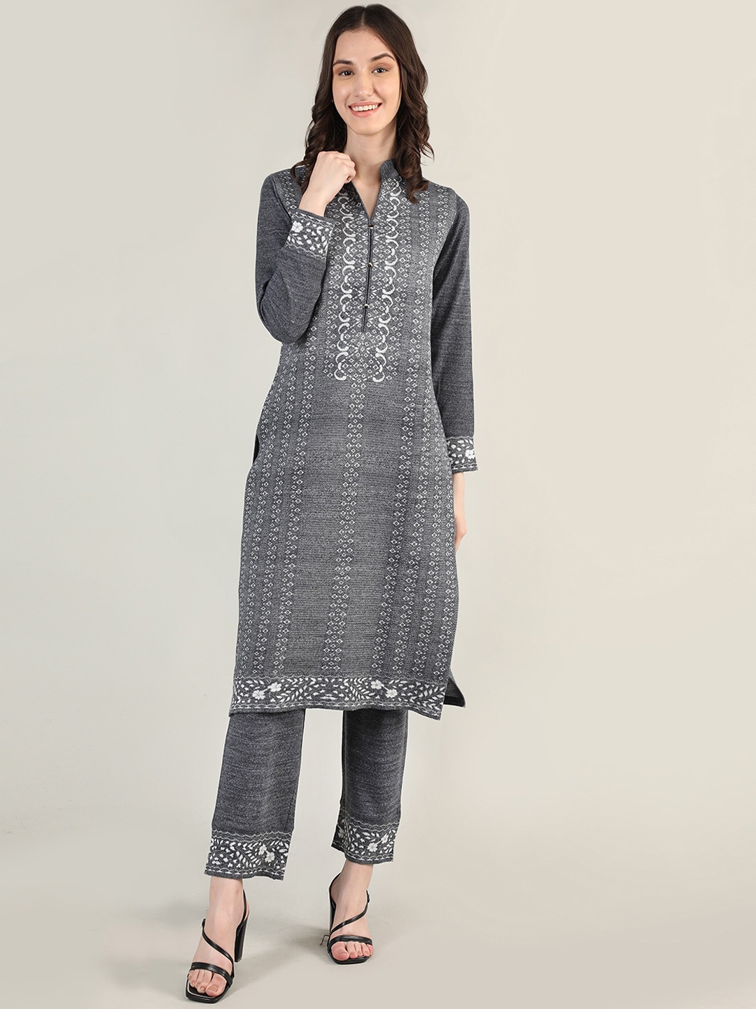 

MIKHAD Melange Kurta with Trousers, Grey melange