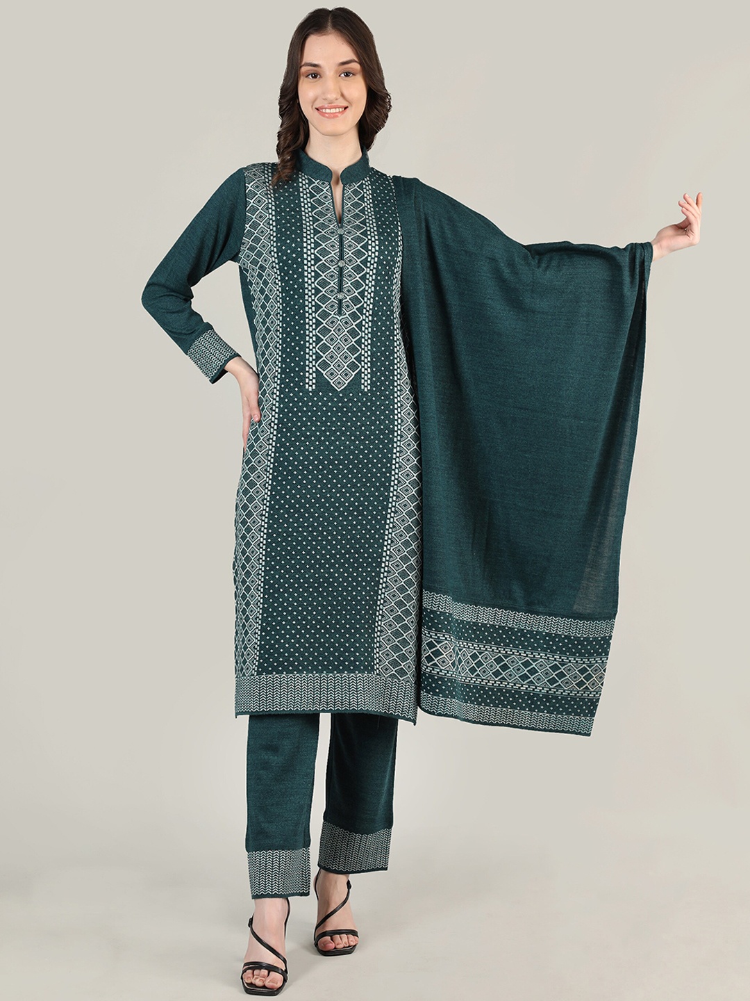 

MIKHAD Kurta with Trousers & With Dupatta, Teal