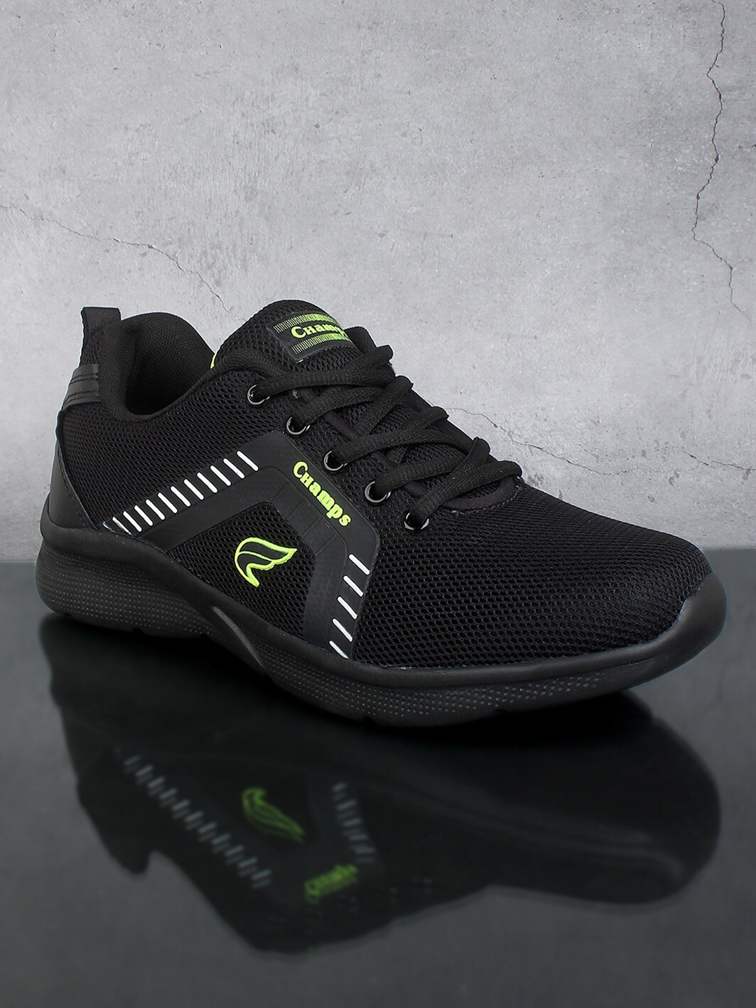 

Champs Men Mesh Running Non-Marking Shoes, Black