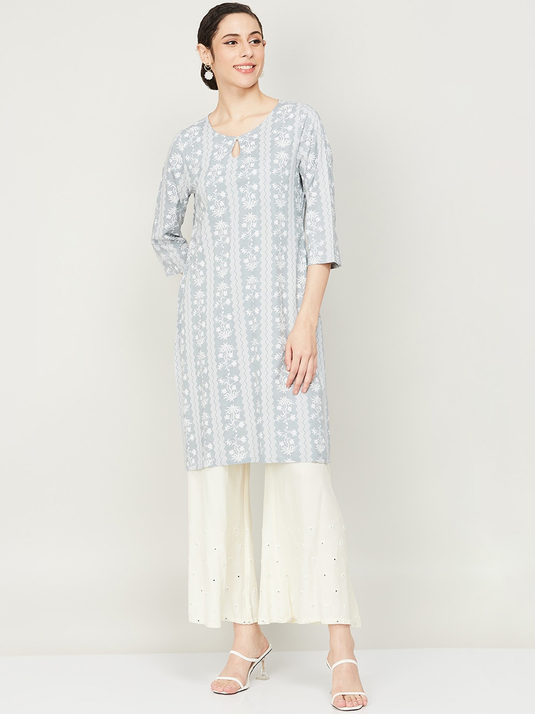 

Melange by Lifestyle Women Ethnic Motifs Printed Keyhole Neck Kurta, Grey