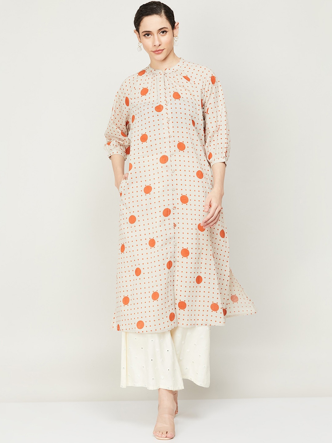 

Melange by Lifestyle Checked Thread Work Kurta, Grey