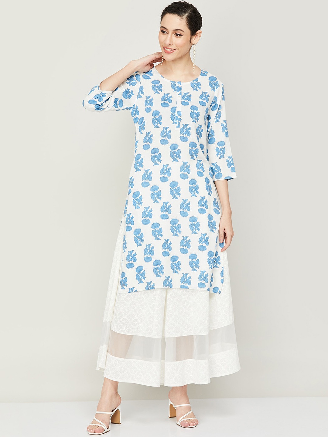 

Melange by Lifestyle Floral Printed Regular Straight Kurta, Blue