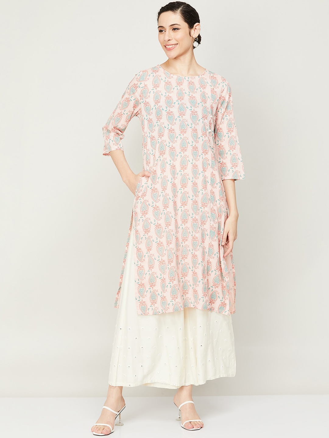 

Melange by Lifestyle Printed Round Neck Kurta, Pink