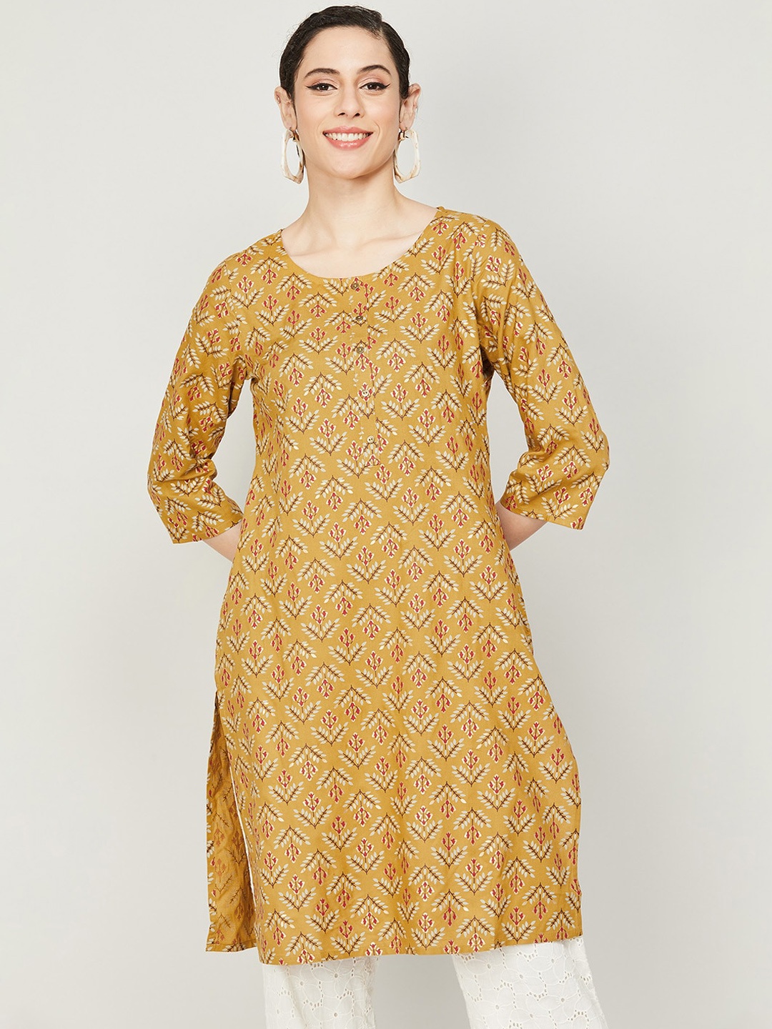 

Melange by Lifestyle Geometric Printed Kurta, Olive