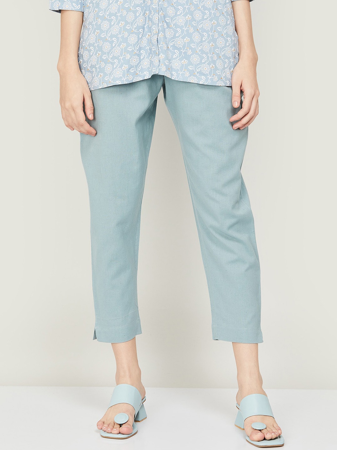 

Melange by Lifestyle Women High-Rise Cotton Trousers, Blue