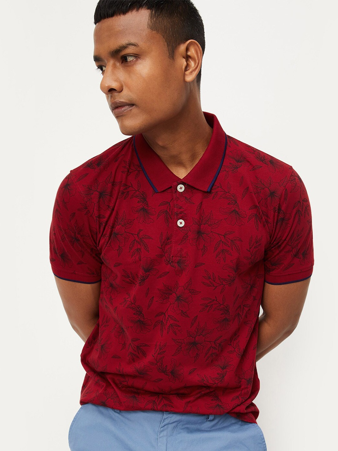 

max Men Printed Polo Collar T-shirt, Maroon