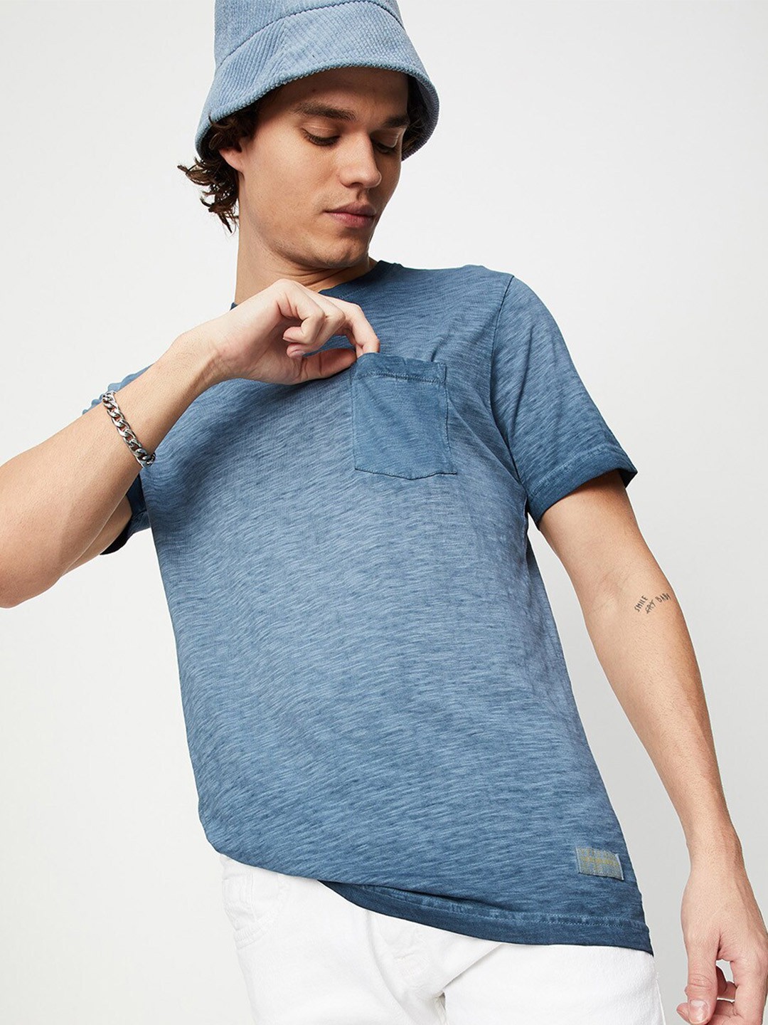 

max Men Pure Cotton T-shirt, Blue