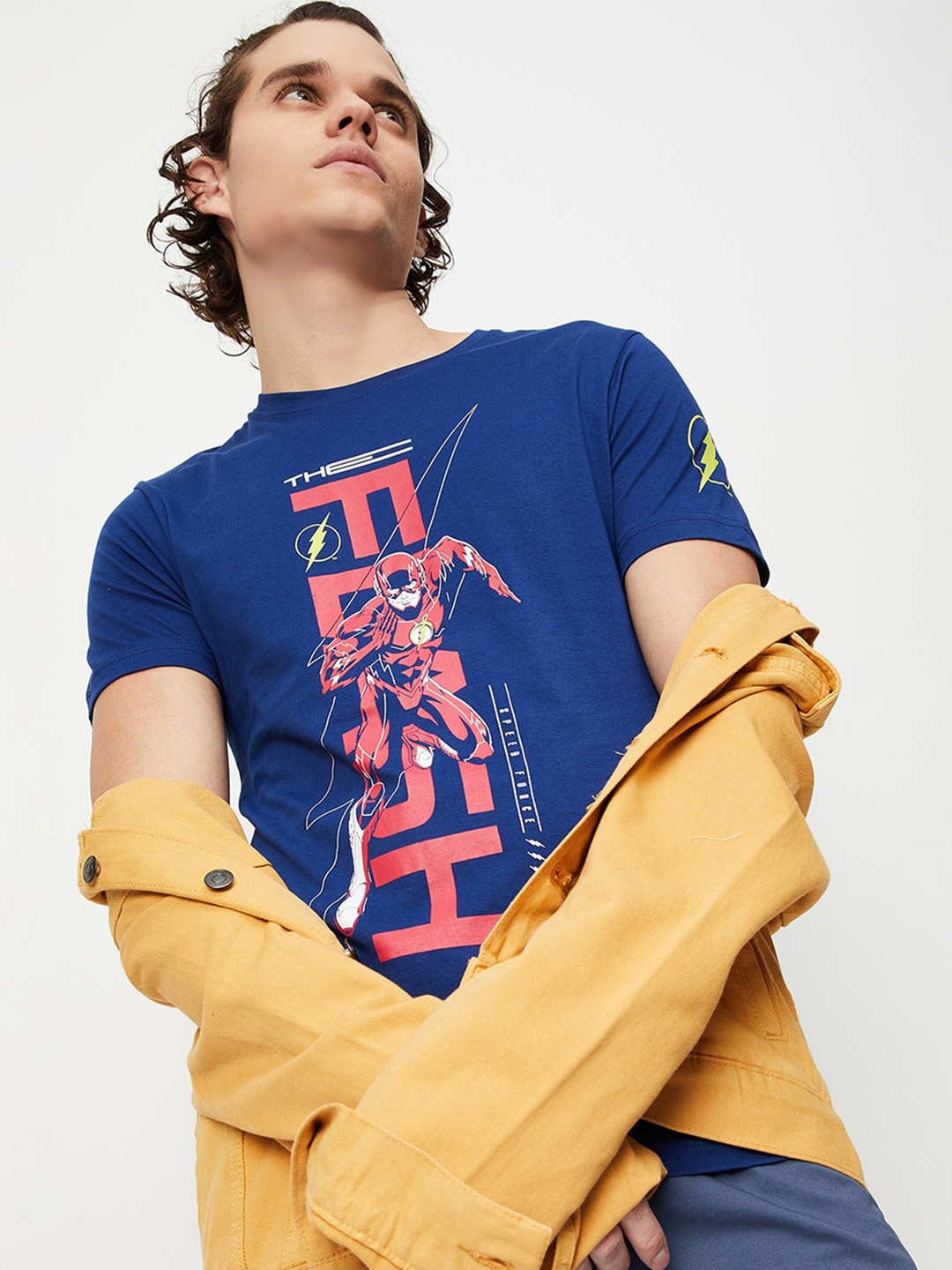 

max Men Blue Typography Printed T-shirt