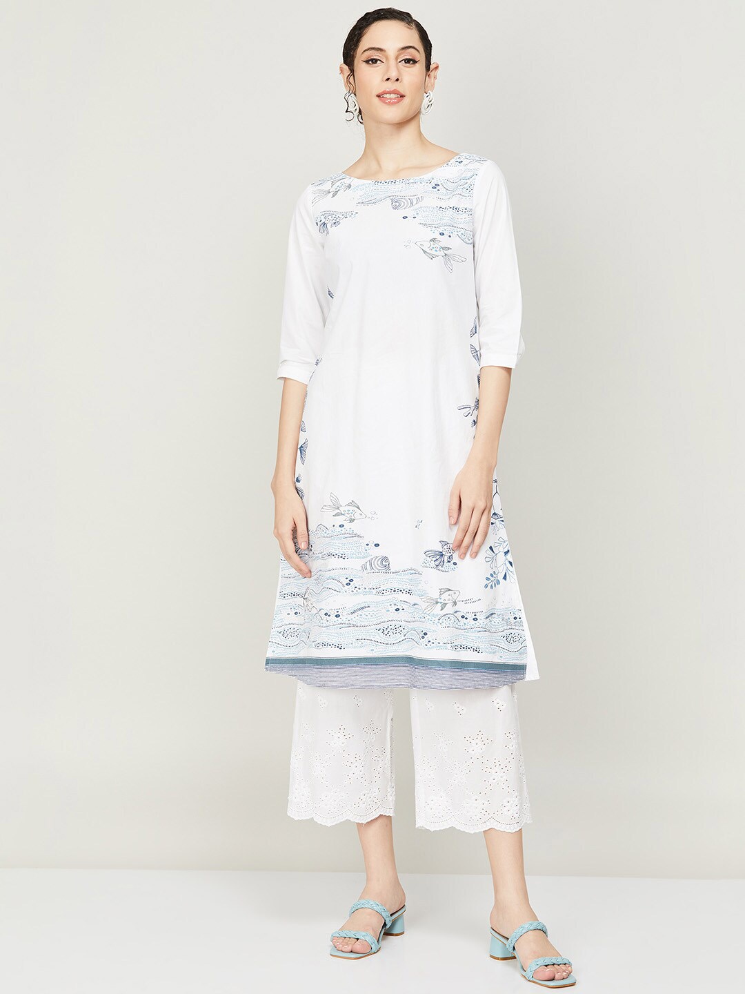 

Colour Me by Melange Printed Pure Cotton Tunic, Off white