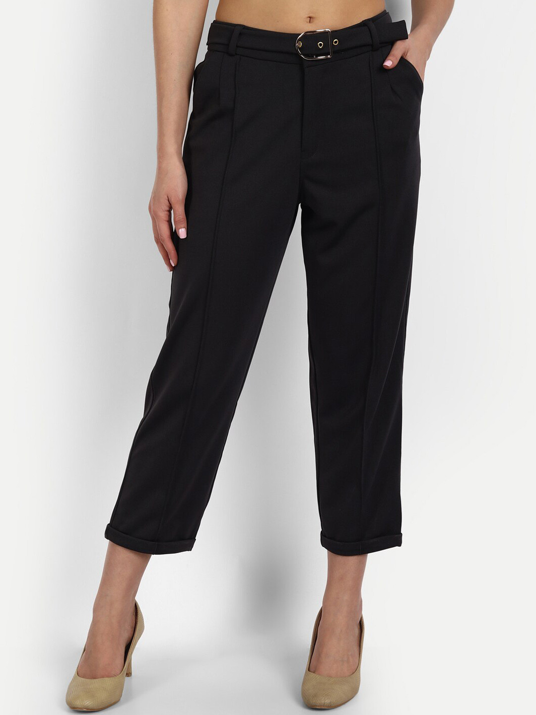 

Next One Women Relaxed Straight Leg Loose Fit High-Rise Easy Wash Pleated Trousers, Grey