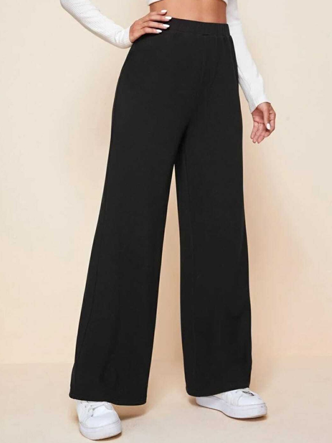 

Next One Women Relaxed Straight Leg Flared High-Rise Easy Wash Trousers, Black