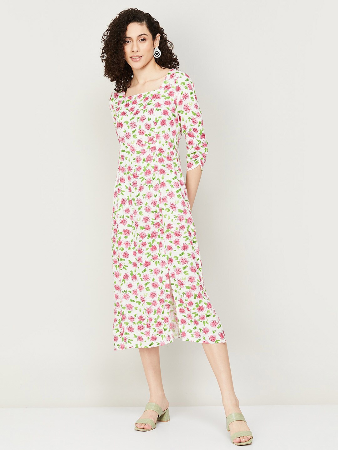 

Fame Forever by Lifestyle Floral Printed A-Line Midi Dress, White