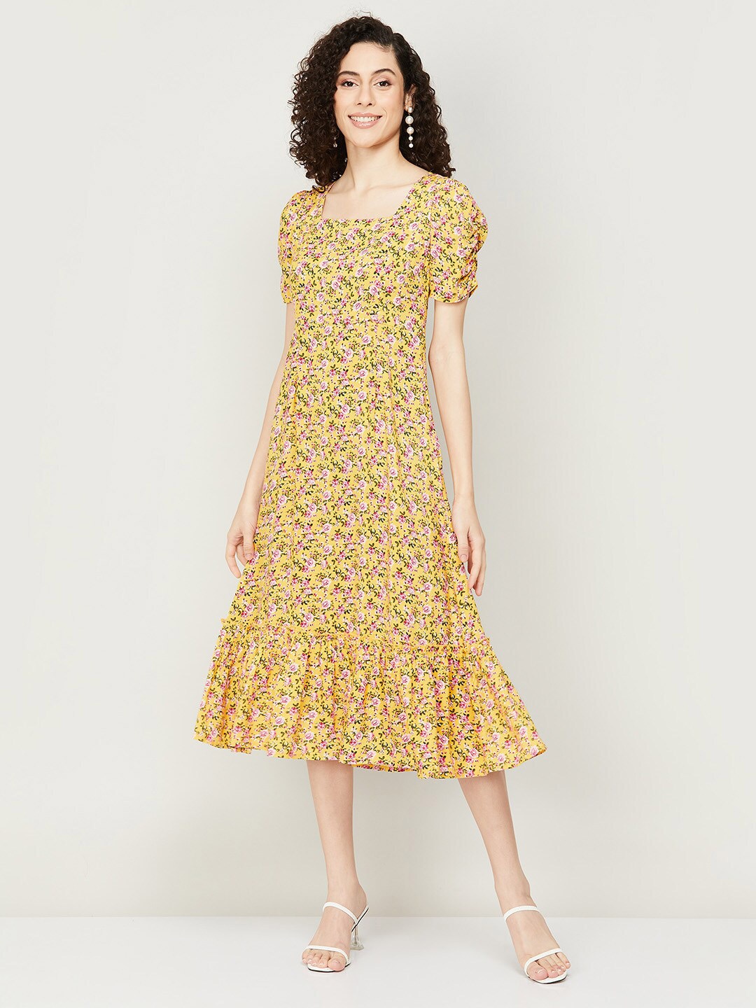 

Fame Forever by Lifestyle Floral Printed A-Line Midi Dress, Yellow